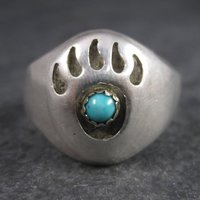 Vintage Navajo Shadowbox Bear Paw Ring Size 11
