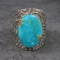 Vintage Tufa Cast Turquoise Ring Native American Size 11