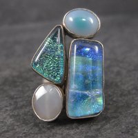 Estate Sterling Dichroic Glass and Quartz Ring Size 7