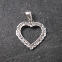 Vintage 10K White Gold .15 Ctw Genuine Diamond Heart Pendant