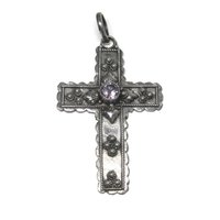 Vintage Sterling Amethyst Cross Pendant