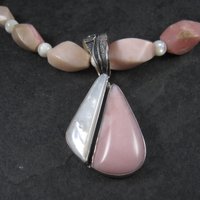 Pink Opal Mother of Pearl Necklace Pendant Jewelry Set