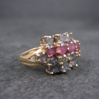 Unusual Vintage 10K Ruby Spinel Topaz Cluster Ring Size 7