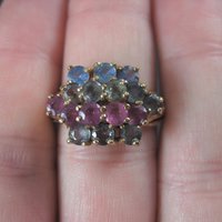 Unusual Vintage 10K Ruby Spinel Topaz Cluster Ring Size 7