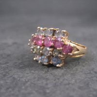 Unusual Vintage 10K Ruby Spinel Topaz Cluster Ring Size 7