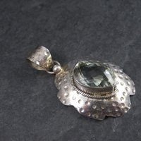 Large Vintage Sterling Green Amethyst Pendant