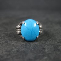 Estate Turquoise Leaf Ring Sterling Size 4.75