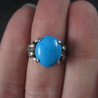 Estate Turquoise Leaf Ring Sterling Size 4.75