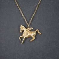 Vintage 14K Pegasus Pendant Winged Horse Necklace