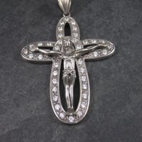 Huge Sterling Crucifix Cross Pendant Cubic Zirconia Vintage