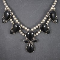 Huge Vintage Southwestern Sterling Onyx Necklace