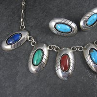 Estate Navajo Multi Stone Necklace and Earrings Native American Jewelry Set