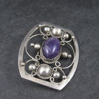 Estate Mexican Sterling Amethyst Brooch