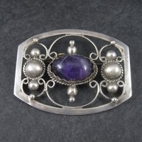 Estate Mexican Sterling Amethyst Brooch
