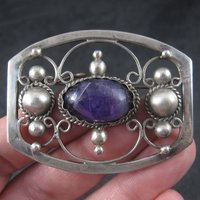 Estate Mexican Sterling Amethyst Brooch