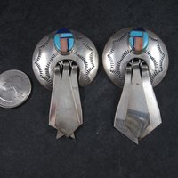 Large Sterling Navajo Turquoise Inlay Earrings