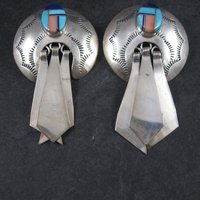 Large Sterling Navajo Turquoise Inlay Earrings