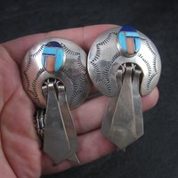 Large Sterling Navajo Turquoise Inlay Earrings