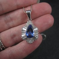 Estate 14K Tanzanite and Diamond Pendant Necklace 5.5 Carats