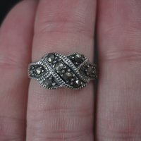 Sterling Marcasite X Kiss Ring Size 5.75 Estate Silver
