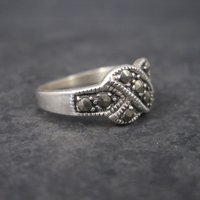 Sterling Marcasite X Kiss Ring Size 5.75 Estate Silver