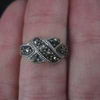 Sterling Marcasite X Kiss Ring Size 5.75 Estate Silver