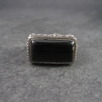 Gothic Vintage Sterling Onyx Filigree Ring Size 6
