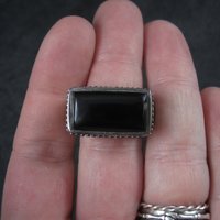 Gothic Vintage Sterling Onyx Filigree Ring Size 6
