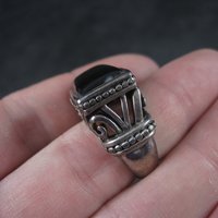 Gothic Vintage Sterling Onyx Filigree Ring Size 6