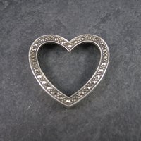 Large Vintage Sterling Marcasite Heart Pendant