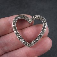 Large Vintage Sterling Marcasite Heart Pendant