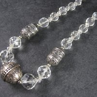 Vintage Sterling Czech Glass Faceted Bead Necklace