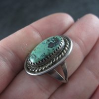 Vintage Sterling Navajo Green Turquoise Ring Size 6.5 Sarah Watson