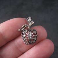 Vintage Sterling Diamond Cut Filigree Apple Pendant