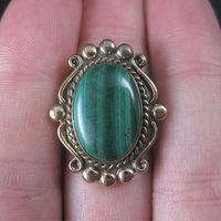 Vintage 12K GF Southwestern Malachite Ring Size 8