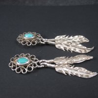 Vintage Southwestern Sterling Turquoise Feather Earrings