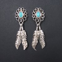 Vintage Southwestern Sterling Turquoise Feather Earrings