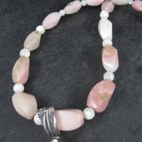 Pink Opal Mother of Pearl Necklace Pendant Jewelry Set