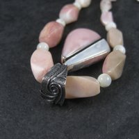 Pink Opal Mother of Pearl Necklace Pendant Jewelry Set