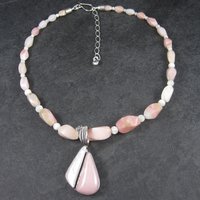 Pink Opal Mother of Pearl Necklace Pendant Jewelry Set