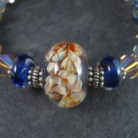Handmade Blue Lampwork Art Glass Bead Bracelet 8 Inches