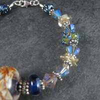 Handmade Blue Lampwork Art Glass Bead Bracelet 8 Inches