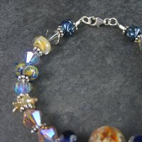 Handmade Blue Lampwork Art Glass Bead Bracelet 8 Inches