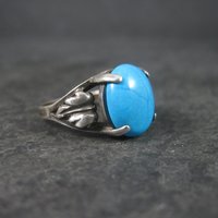 Estate Turquoise Leaf Ring Sterling Size 4.75
