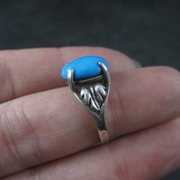 Estate Turquoise Leaf Ring Sterling Size 4.75