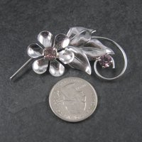 Estate Sterling Amethyst Glass Flower Brooch