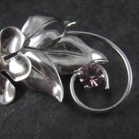 Estate Sterling Amethyst Glass Flower Brooch