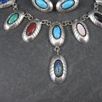 Estate Navajo Multi Stone Necklace and Earrings Native American Jewelry Set