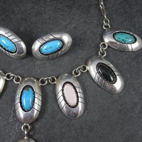 Estate Navajo Multi Stone Necklace and Earrings Native American Jewelry Set