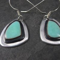 Estate Sterling Black and Turquoise Ceramic Earrings